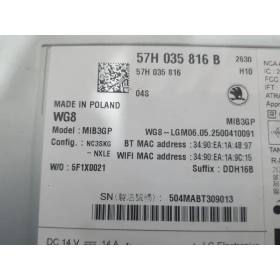Sistema Audio / Radio para Skoda Octavia Iv (Nx3, Nn3, Pv3)