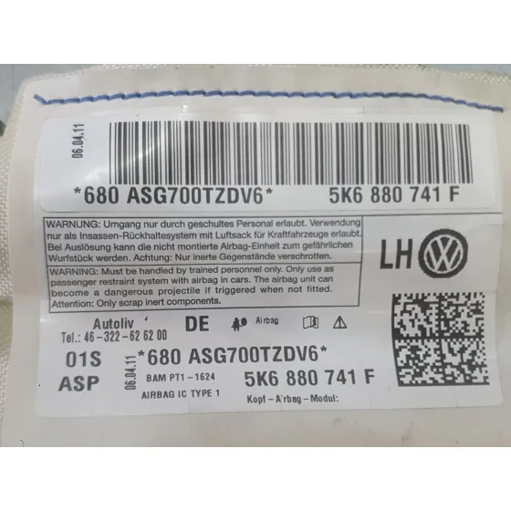 Airbag Cortina Delantero Izquierdo para Volkswagen Golf Vi (5K1)