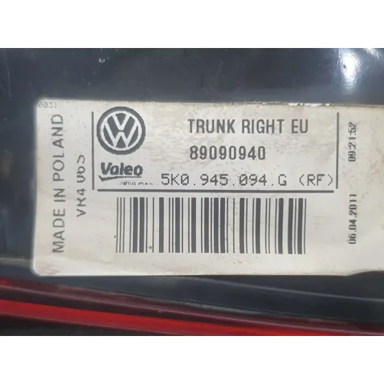 Piloto Trasero Derecho Interior para Volkswagen Golf Vi (5K1)
