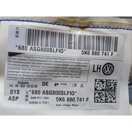 Airbag Cortina Delantero Izquierdo para Volkswagen Golf Plus V (5M1, 521)