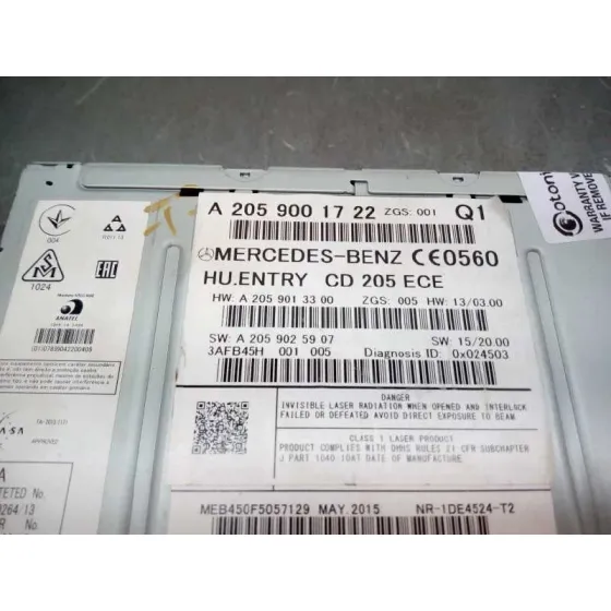 Sistema Audio / Radio Cd para Mercedes-Benz Clase C W205 C200 Bluetec