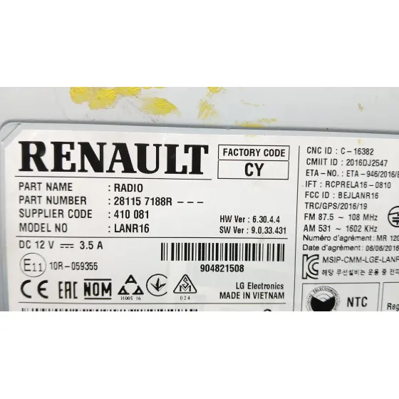Sistema Audio / Radio Cd para Renault Megane Iv Hatchback (B9A/M/N_)