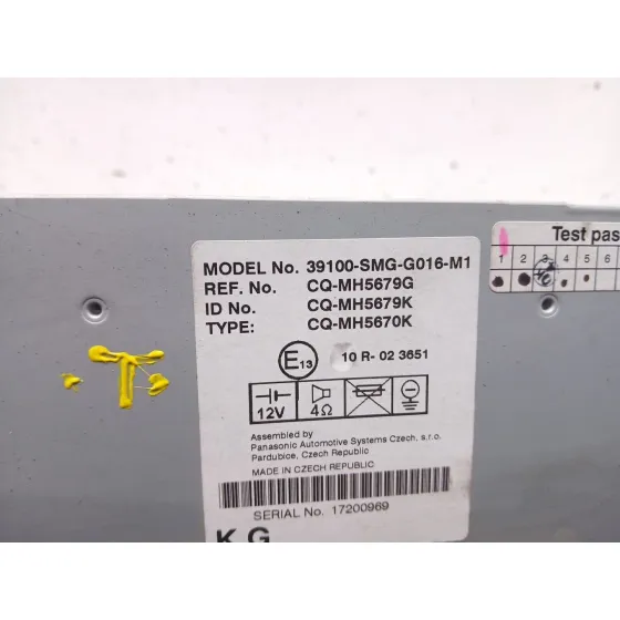 Sistema Audio / Radio Cd para Honda Civic Viii Hatchback (Fn, Fk)