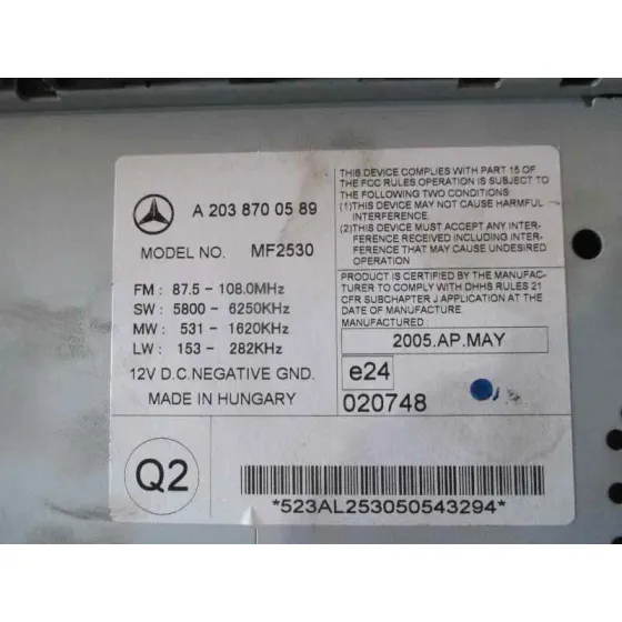 Sistema Audio / Radio Cd para Mercedes-Benz Clase C (W203) Berlina