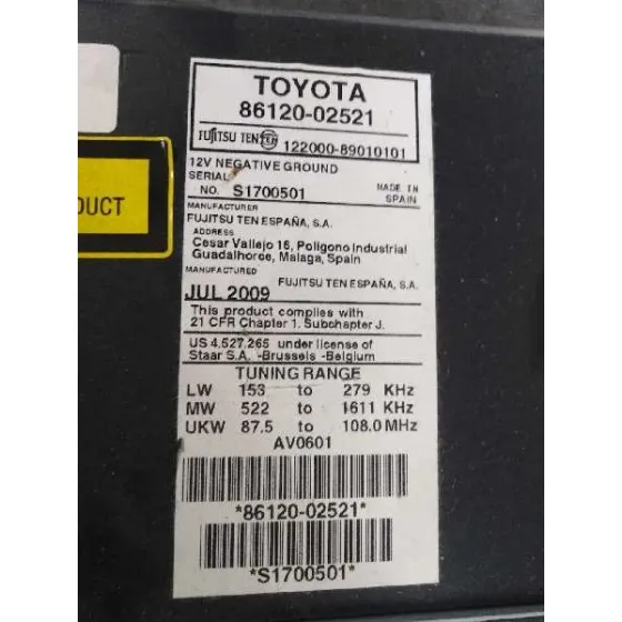 Sistema Audio / Radio Cd para Toyota Auris