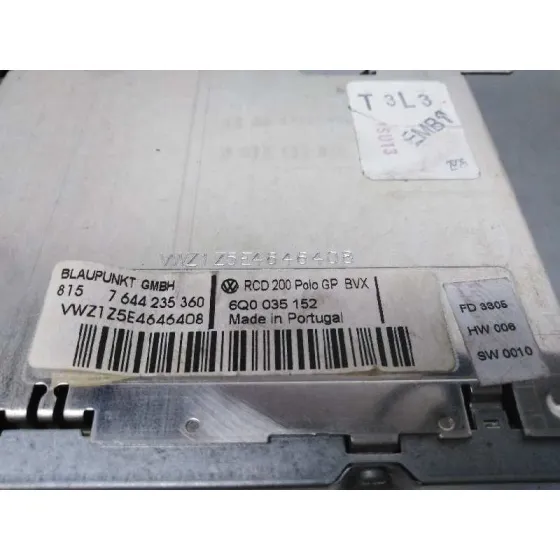 Sistema Audio / Radio Cd para Volkswagen Polo (9N3)