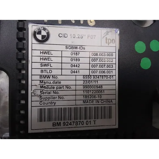Sistema Audio / Radio Cd para Bmw Serie 5 Gran Turismo (F07)