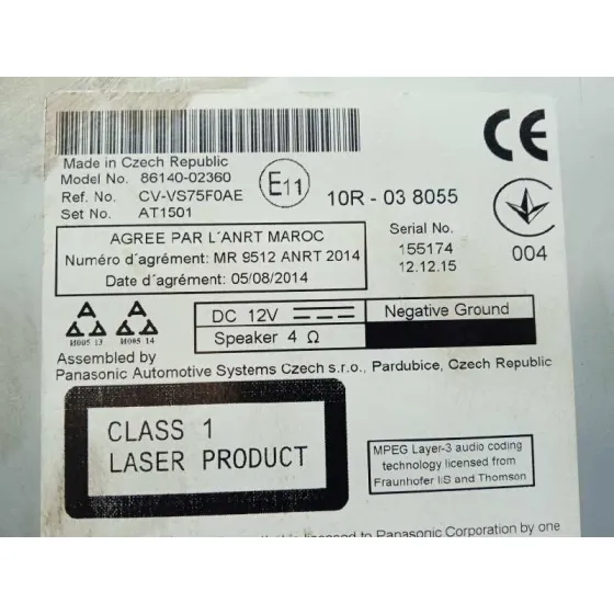 Sistema Audio / Radio Cd para Toyota Auris Touring Sports (E18)