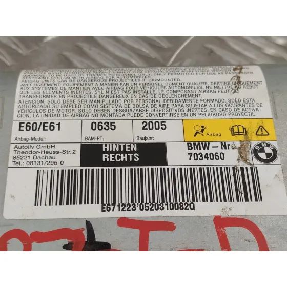 Airbag Lateral Trasero Derecho para Bmw Serie 5 Berlina (E60)