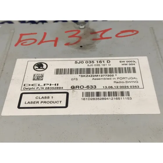 Sistema Audio / Radio Cd para Skoda Fabia (5J2 )