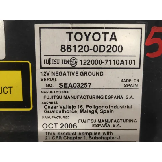 Sistema Audio / Radio Cd para Toyota Yaris (Ksp9/Scp9/Nlp9)