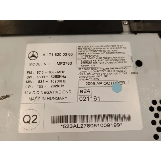 Sistema Audio / Radio Cd para Mercedes-Benz Clase Slk (W171) Roadster