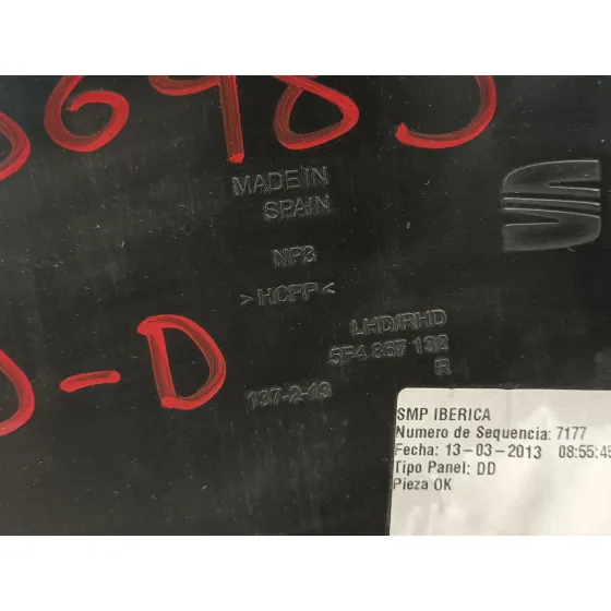Guarnecido Puerta Delantera Derecha para Seat Leon (5F1)