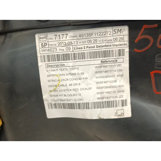 Guarnecido Puerta Delantera Izquierda para Seat Leon (5F1)