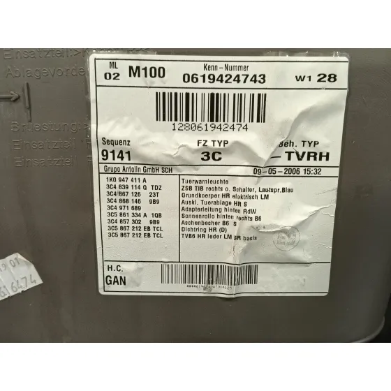 Guarnecido Puerta Trasera Derecha para Volkswagen Passat Berlina (3C2)