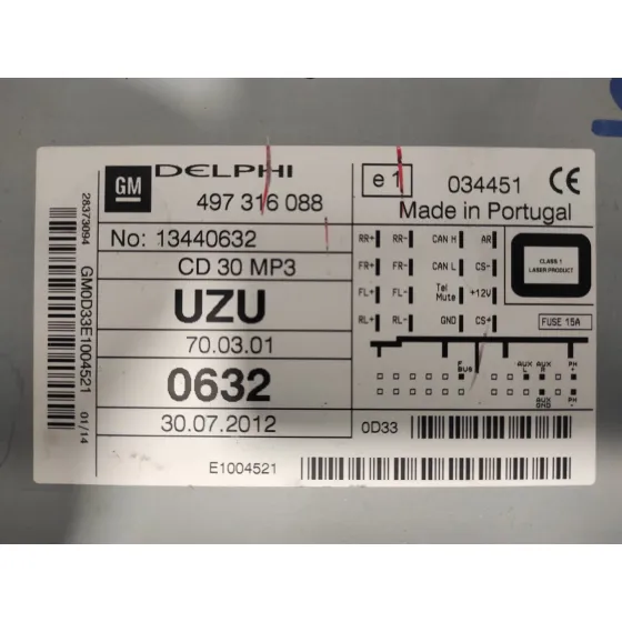 Sistema Audio / Radio Cd para Opel Corsa D