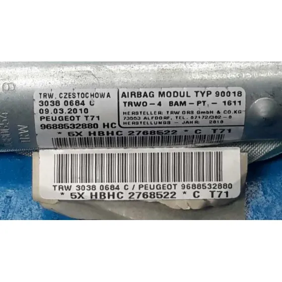 Airbag Cortina Delantero Derecho para Peugeot 308