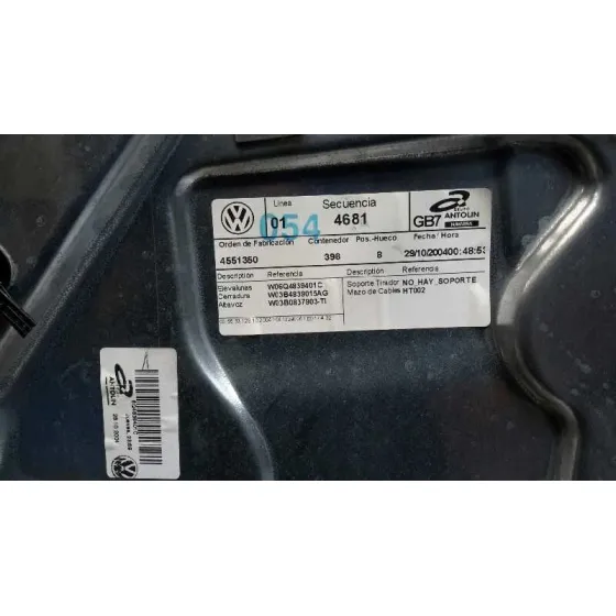 Elevalunas Trasero Izquierdo para Volkswagen Polo (9N1)