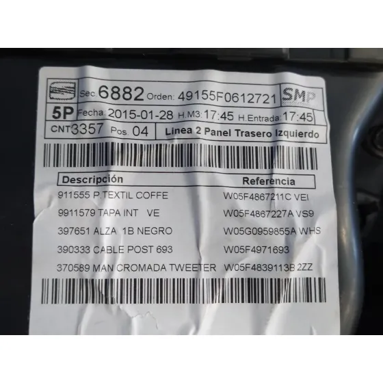 Guarnecido Puerta Trasera Izquierda para Seat Leon (5F1)
