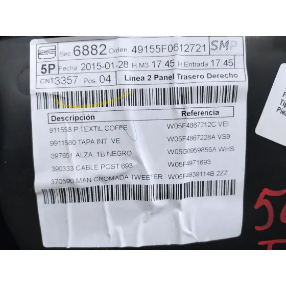 Guarnecido Puerta Trasera Derecha para Seat Leon (5F1)