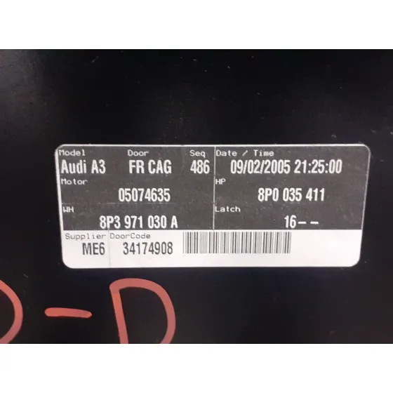 Puerta Delantera Derecha para Audi A3 (8P)