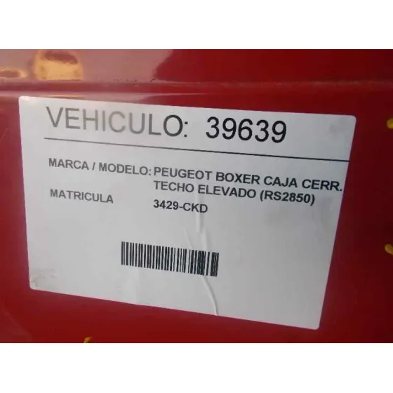 PEUGEOT BOXER CAJA CERR. TECHO ELEVADO (RS2850)(290/330)('02->) '2003 2.2 HDI CAT ROJA