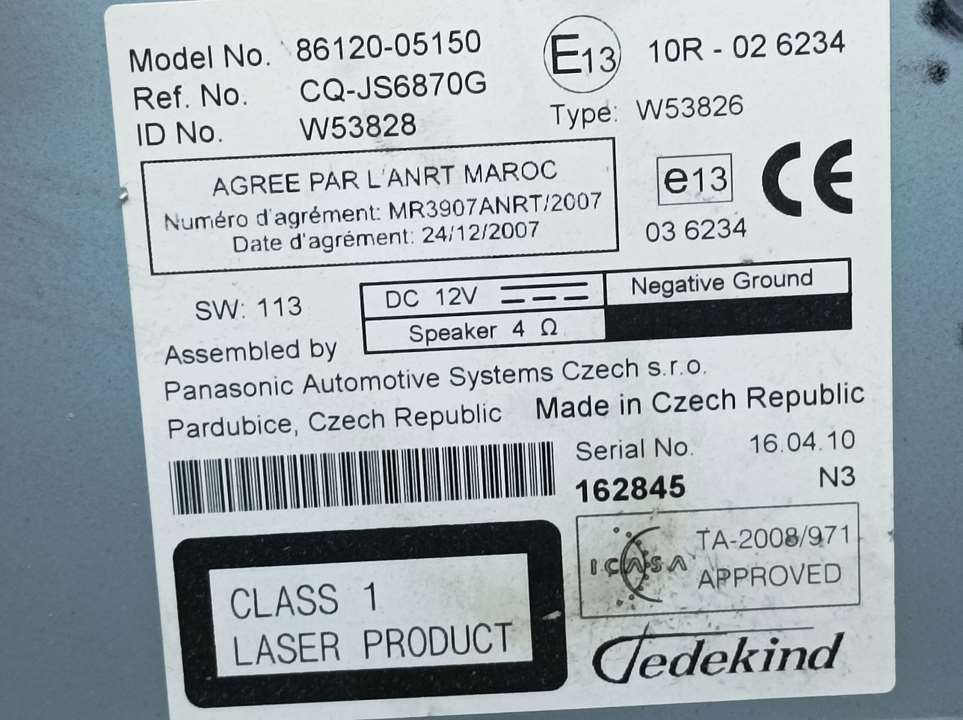 Sistema Audio / Radio Cd para Toyota Avensis (T27)