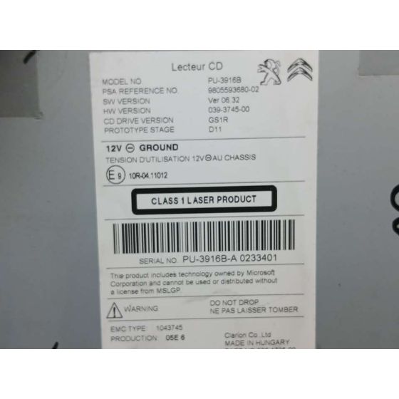 Sistema Audio / Radio Cd para Peugeot 308