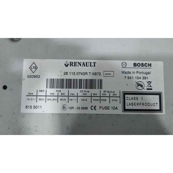 Sistema Audio / Radio Cd para Renault Megane Iii Coupe
